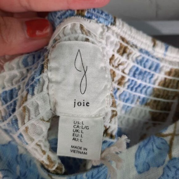 Joie Linen Square Neck Floral Cropped Blouse - Picture 7 of 10